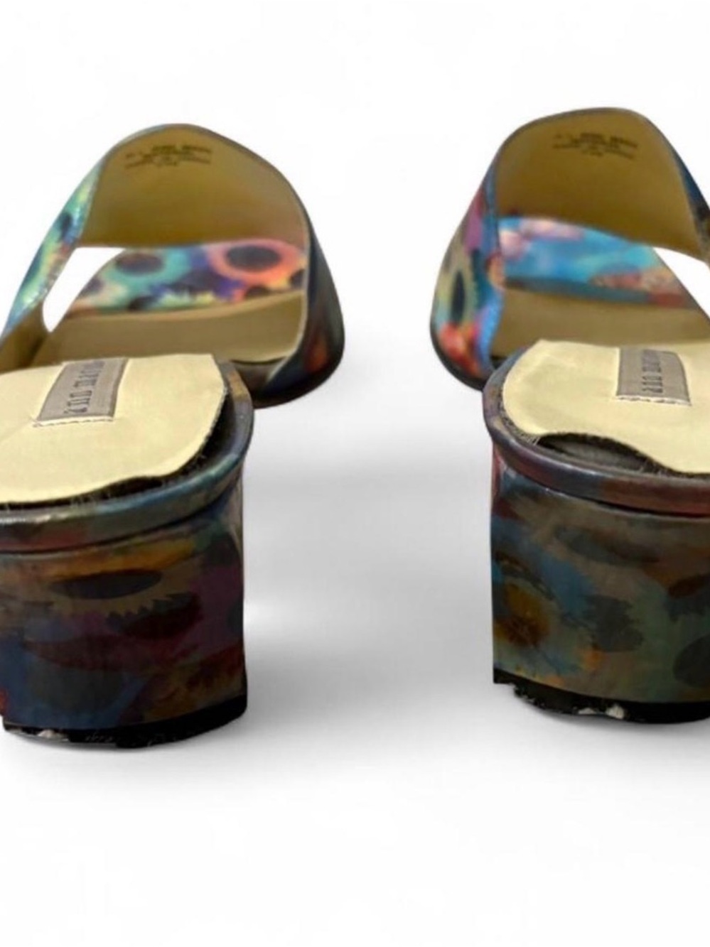 Y2K Vintage Ann Marino Butterfly Sunflower Holographic Kitten Heel Mules Sz 10 - Picture 4 of 5